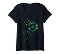 Mujer Diente León Trébol Día San Patricio Camiseta Cuello V