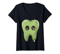 Mujer Dientes de Zombi espeluznantes Dientes molares Espeluznante odontología de Halloween Camiseta Cuello V