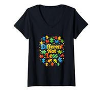 Mujer Diferente no Menos | Rompecabezas Colorido de Conciencia sobre el Autismo Camiseta Cuello V