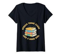 Mujer Difunde esas páginas como una Buena Chica Amante de los Libros Bookworm Camiseta Cuello V