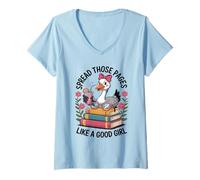 Mujer Difunde esas páginas como una Buena Chica Divertida Booklover Camiseta Cuello V