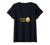 Mujer Digital Gold Seguro escaso Valor de Tienda Bitcoin a Largo Plazo Camiseta Cuello V