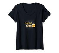Mujer Digital Gold Seguro escaso Valor de Tienda Bitcoin a Largo Plazo Camiseta Cuello V