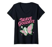 Mujer Dile adiós a Butterfly, Feliz y Divertido último día de Clases de Verano Camiseta Cuello V