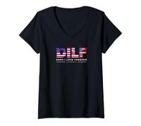 Mujer DILF Damn I Love Freedom Funny Patriotic USA Pride Tees Camiseta Cuello V