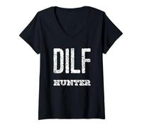 Mujer DILF Hunter Madre Soltera Divertido Dilfs Solteros Día de la Madre Humor Camiseta Cuello V