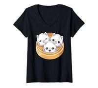 Mujer Dim Sum - Dumplings de Gato Kawaii para Mujeres, niños y niñas Camiseta Cuello V