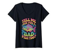 Mujer Dime ¿Eres un pez rudo también? Pez de Color Divertido Camiseta Cuello V