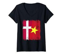 Mujer Dinamarca Vietnam Media Bandera Danesa Vietnamita Historia Camiseta Cuello V