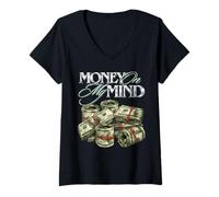 Mujer Dinero en mi Mente, ajetreo, moler, Rap, Efectivo, Obtener Dinero, Droga Camiseta Cuello V