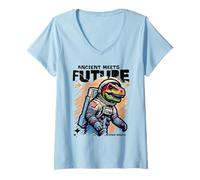 Mujer Dino Astronaut Ancient Rex Future Fusion Art Space Explorer Camiseta Cuello V