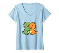 Mujer Dino Friends Forever. Bonito diseño de Dinosaurio Kawaii. Camiseta Cuello V