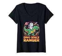 Mujer Dino Space Ranger Montando un Unicornio, Dinosaurio, Galaxy Adventure Camiseta Cuello V