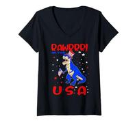Mujer Dinosaur 4th of July Rawrrr In The USA T Rex America Flag Camiseta Cuello V