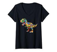 Mujer Dinosaur Raptor Master Builder Bloque de construcción de ladrillos Camiseta Cuello V