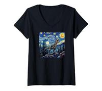 Mujer Dinosaur Reptiles Prehistoric Starry Night Van Gogh Style Camiseta Cuello V