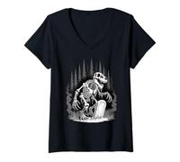 Mujer Dinosaur Skeleton in Haunted Forest Fantasy Illustration Camiseta Cuello V