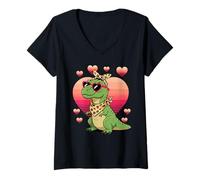 Mujer Dinosaur T-Rex Sunglasses Valentines Day Camiseta Cuello V