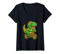 Mujer Dinosaurio Bike T-Rex Ciclismo Divertido Dino Ciclista Ciclista Camiseta Cuello V