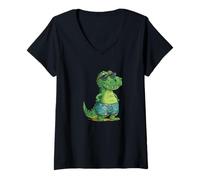 Mujer Dinosaurio de Dibujos Animados ama el Traje de baño de Vacaciones Camiseta Cuello V