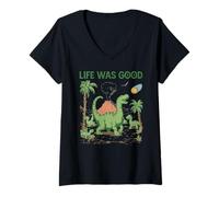Mujer Dinosaurio Divertido y Vintage La Vida en meteoritos era un Buen Arte irónico Camiseta Cuello V