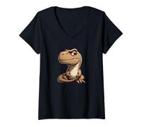 Mujer Dinosaurio enojado dibujos animados gruñón lagarto Camiseta Cuello V