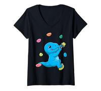 Mujer Dinosaurio Escalador de Roca Pared Escalador Boulder Boulder Camiseta Cuello V