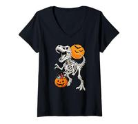 Mujer Dinosaurio Esqueleto Trex Calabaza Halloween niños niñas niños Camiseta Cuello V