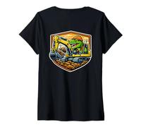 Mujer Dinosaurio Excavador Operador Equipo Pesado Dino Niños Niños Camiseta Cuello V