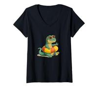 Mujer Dinosaurio Infantil con Anillo de Piscina para Vacaciones Divertidas Camiseta Cuello V