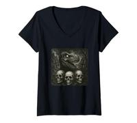 Mujer Dinosaurio Quiere un Halloween satánico con Terror gótico Camiseta Cuello V