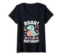 Mujer Dinosaurio Roar It's My Birthday Camiseta Cuello V