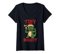 Mujer Dinosaurio T-Rex Divertido Dinosaurio navideño pequeño Pero poderoso Camiseta Cuello V