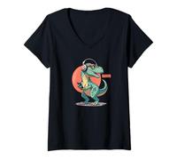 Mujer Dinosaurio T-Rex Novedad Rawr & Roll Music Divertido Dinosaurio Camiseta Cuello V