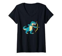 Mujer Dinosaurio Tiro Al Arco Arquero Tirano Saurio Rex Niños Camiseta Cuello V
