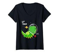 Mujer Dinosaurios Astronauta - Perdidos en el Espacio - Donde Estoy - Dinosaurio Camiseta Cuello V