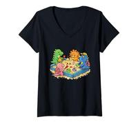 Mujer Dinosaurios Divertidos Construyendo Un Castillo De Arena Camiseta Cuello V