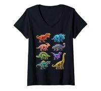 Mujer Dinosaurios Paleontología Colección de Especies Prehistóricas Camiseta Cuello V