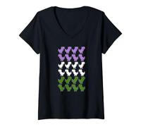 Mujer Dinosaurios Píxeles Arte LGBT Género Queer Colores Bandera Camiseta Cuello V