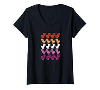 Mujer Dinosaurios Píxeles Arte LGBT Lesbiana Colores Bandera Camiseta Cuello V