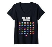 Mujer Dios Bendiga a América Camiseta Cuello V