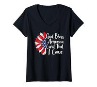 Mujer Dios Bendiga a Estados Unidos, EE. UU. Patriótico Camiseta Cuello V