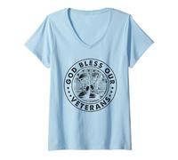 Mujer Dios bendiga a nuestros veteranos Memorial Day Camiseta Cuello V