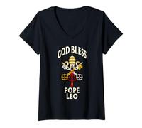 Mujer Dios Bendiga al Papa León Escudo del Vaticano Oración Católica Bendición Camiseta Cuello V
