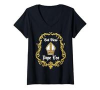 Mujer Dios bendiga al Papa León Sombrero Papal Bendición de oración Católica Camiseta Cuello V