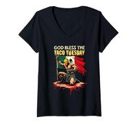 Mujer Dios Bendiga el Martes de Tacos Lucha Libre Camiseta Cuello V