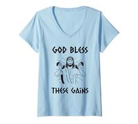 Mujer Dios Bendiga Estas Ganancias - Christian Jesus Fitness Gym Workout Camiseta Cuello V