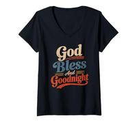 Mujer Dios Bendiga y Buenas Noches, oraciones de Buenas Noches, oraciones por la Noche Camiseta Cuello V