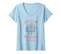Mujer Dios con Nosotros (Declaración de Jesús y Fe) Camiseta Cuello V