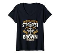 Mujer Dios creó a los más Fuertes y los llamó Brown Faith Design Camiseta Cuello V
